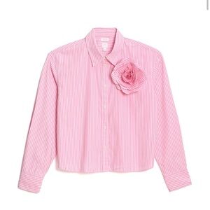 LoveShackFancy X Gap Pinstripe Flower Button Down NWT